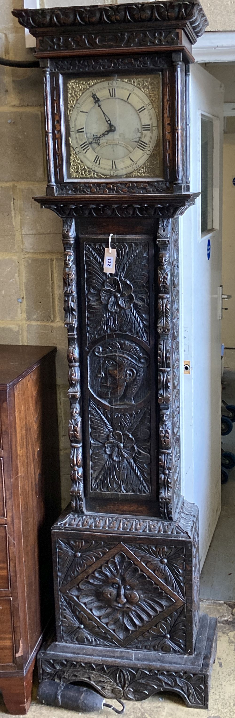 A 19th century carved oak 30-hour longcase clock, Thomas Templer, London,